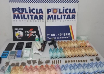 Três homens são presos com armas de fogo, porções de drogas e R$ 1,6 mil em dinheiro