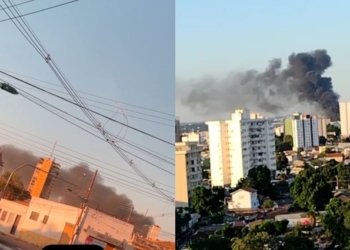 Incêndio atinge depósito da Secretaria Estadual de Saúde em Cuiabá; veja fotos