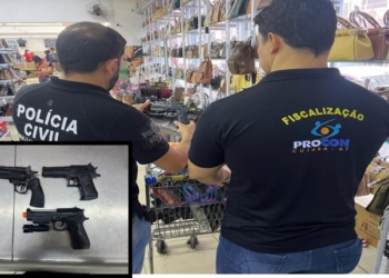 Loja no centro da Capital tem 46 réplicas e simulacros de armas de fogo apreendidos pela polícia