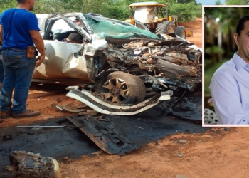 Empresário e filho são socorridos em estado grave após acidente entre Hilux e carreta
