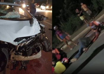 Casal é socorrido em estado grave após acidente entre carro e moto