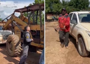 Acusado de desmatamento, proprietário surta e ataca viaturas da PM e da Sema com picareta