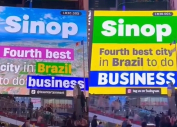 Sinop é destaque na Times Square, em Nova York, e moradores reclamam; veja o vídeo