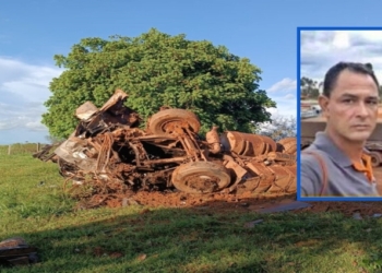 Motorista morre após capotar carreta na MT-325; corpo ficou preso às ferragens