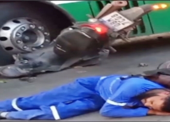 Homem é socorrido após bater motocicleta contra ônibus na região do CPA