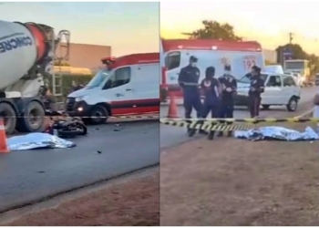 Casal morre durante acidente entre motocicleta e caminhão betoneira em Cuiabá