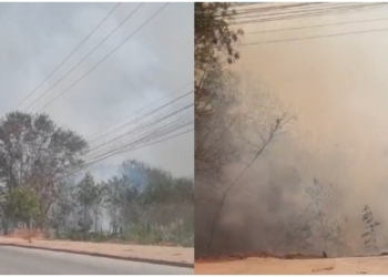 Incêndio em área verde próxima ao Hospital do Câncer prejudica tráfego em Cuiabá