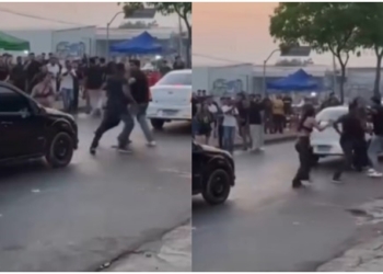 Vídeo registra pancadaria em frente a casa de eventos na avenida Beira Rio; veja