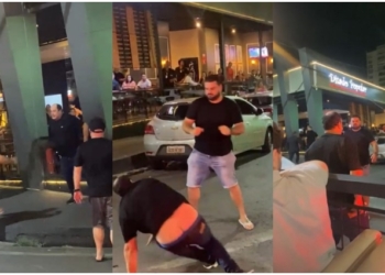 Três homens se envolvem em pancadaria na Praça Popular; veja vídeo