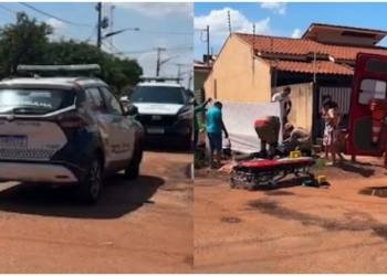 Motociclista em alta velocidade invade preferencial e bate contra viatura da PM