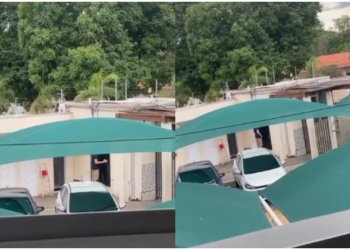 Vídeos mostram momento em que morador aponta arma para zelador de condomínio em Cuiabá
