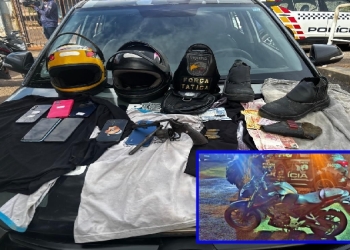 Assaltantes colidem motocicleta contra viatura após roubo em loja de embalagens