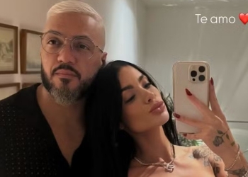 Rayane Figliuzzi, namorada de Belo, exibe primeira foto do casal em quarto: ‘Te amo’