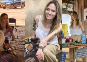 Atriz Angelina Jolie visita aldeia indígena em MT e se encontra com Cacique Raoni