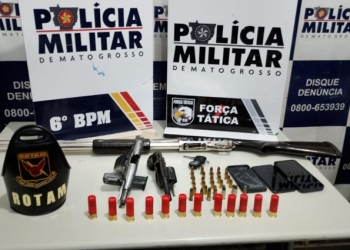 PM apreende armas de fogo e conduz quatro faccionados suspeitos por crimes em Cáceres