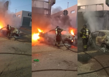 Carro pega fogo e é abandonado em frente a distribuidora em Cuiabá; veja vídeo