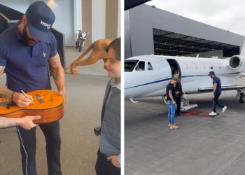 Gusttavo Lima visita aeroporto em Santo Antônio