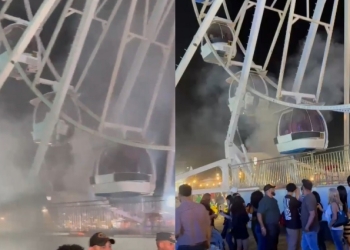 Explosão trava roda-gigante no Parque de Exposições e visitantes ficam presos; veja vídeo