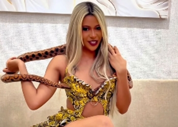 Wenny posa com jiboia arco-íris e defende preservação da Amazônia: ‘Legalizado’