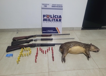 Três homens são presos em flagrante com carne de caça e arsenal de armas
