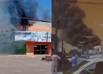 Incêndio de grandes proporções atinge supermercado no interior de MT; veja vídeos
