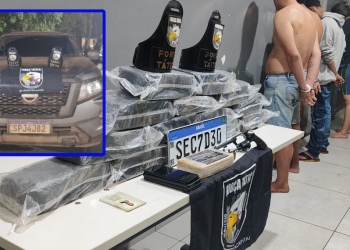 Força Tática apreende 14 barras de Skunk, arma e caminhonete roubada em operação no bairro Asa Bela