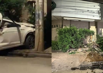 Motorista embriagado invade calçada e bate carro em padaria na Marechal Deodoro