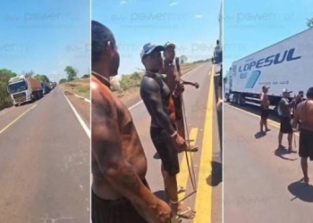 Indígenas bloqueiam trecho da BR-158 e cobram pedágio irregular de motoristas
