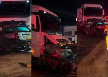 Duas pessoas morrem após carro ser atingido por carreta na BR-163