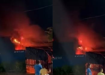 Incêndio destrói cozinha de residência durante a noite em MT; veja vídeo