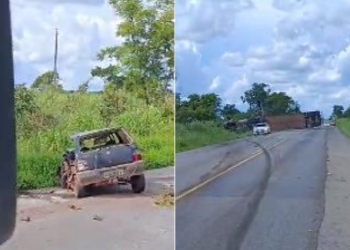 Acidente entre caminhão e carro deixa um morto na BR-070 em Nossa Senhora do Livramento