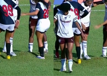 Bolha no gramado do Dutrinha interrompe partida entre Mixto e Fluminense pelo Brasileiro Feminino