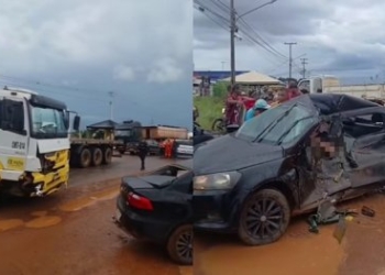 Carreta perde controle, atinge carros e deixa cinco feridos em Sinop