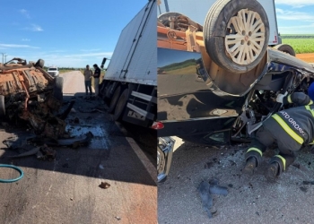 Motorista morre preso às ferragens após colisão entre três veículos na BR-070