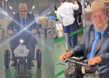 Após quimioterapia, Barbudo usa triciclo no Congresso e faz brincadeira nas redes